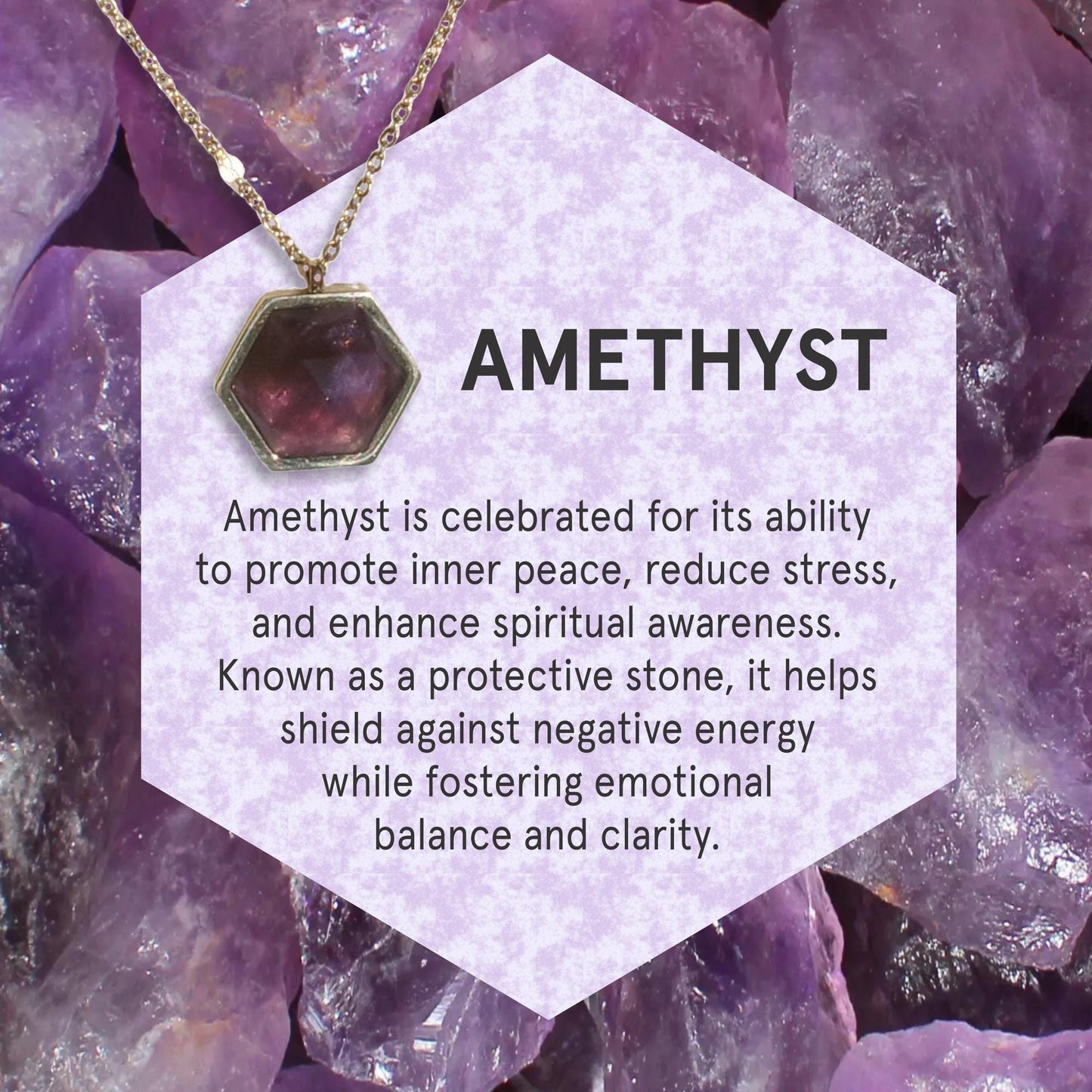 Amethyst Crystal Necklace: 18k Gold Plated Hexagon Pendant