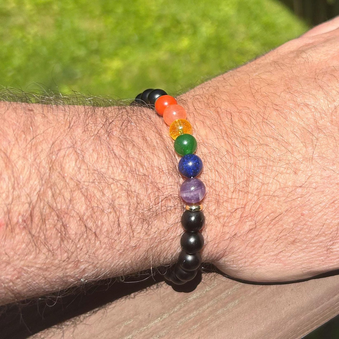 Pride Bracelet β Rainbow Crystal & Black Agate Healing Jewelry, Unisex Handmade Gift
