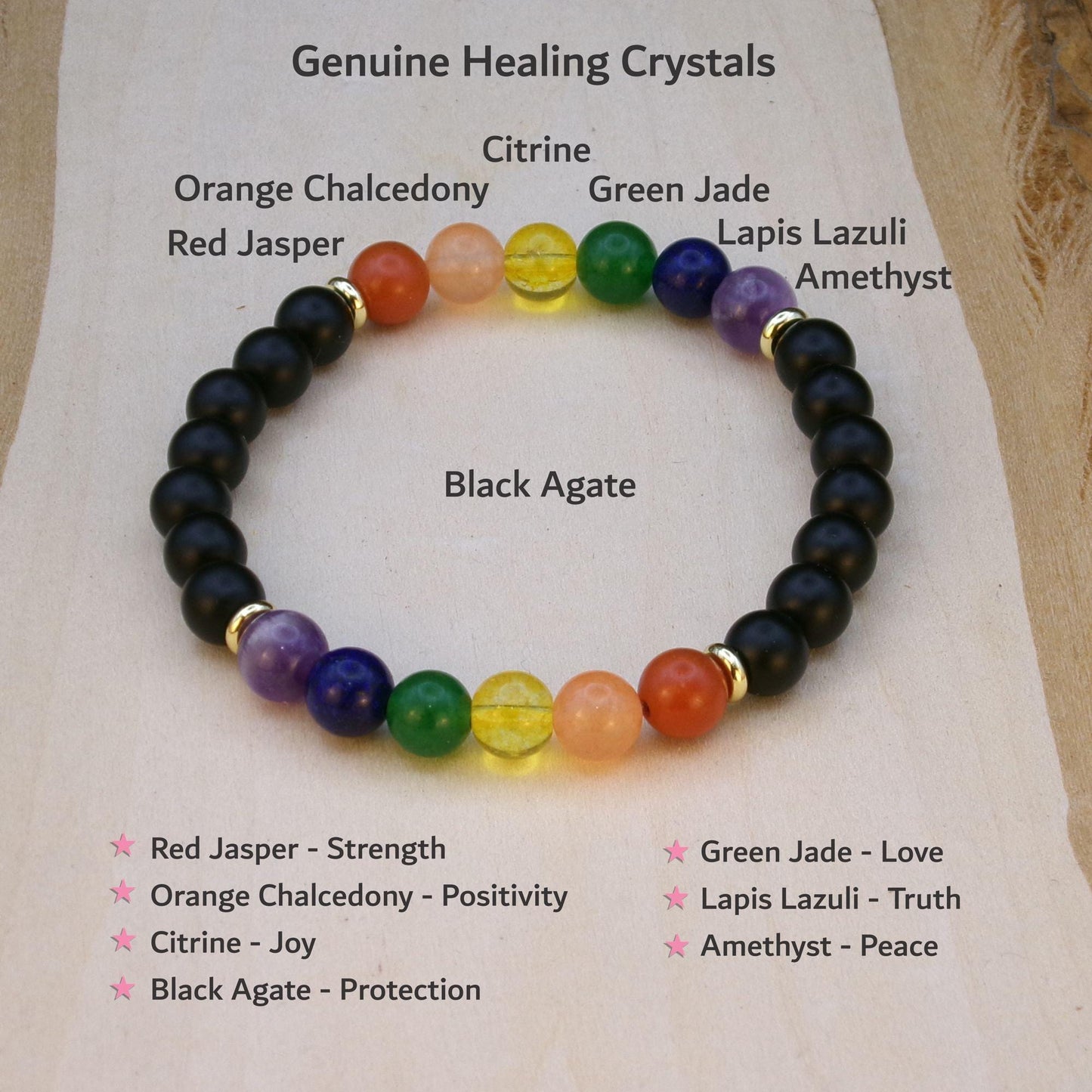 Pride Bracelet β Rainbow Crystal & Black Agate Healing Jewelry, Unisex Handmade Gift