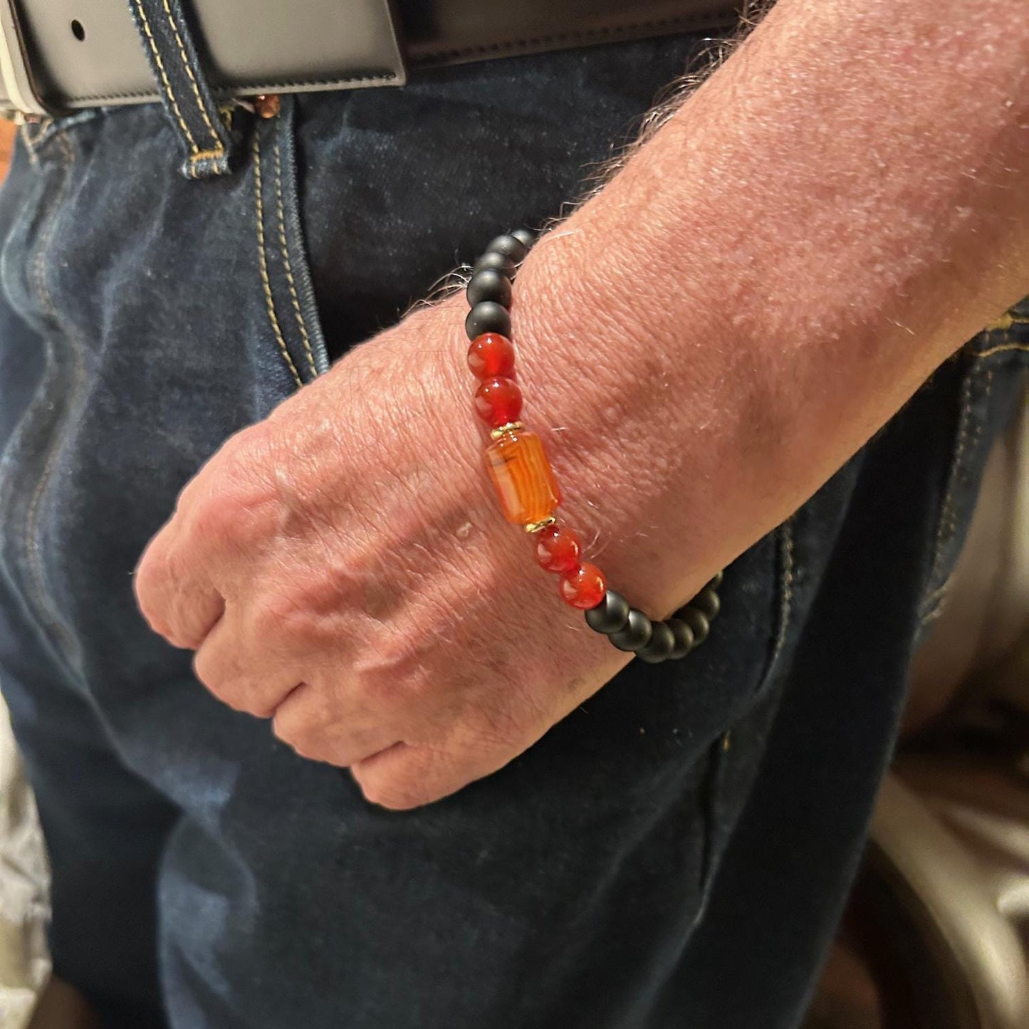 Handcrafted Crystal Bracelet – Red Agate, Black Agate with Carnelian or Rose Quartz for Love & Protection