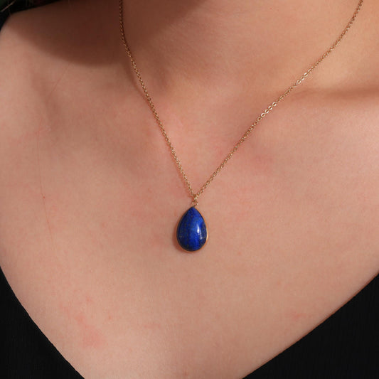 Lapis Lazuli Necklace: 18k Gold Plated Teardrop Gemstone Pendant