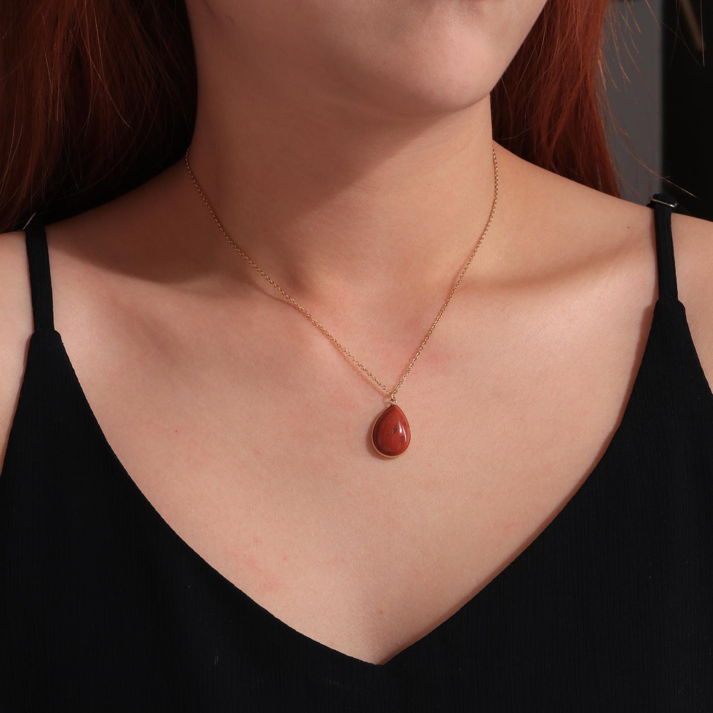 Red Jasper Teardrop Necklace: 18k Gold Plated Healing Crystal