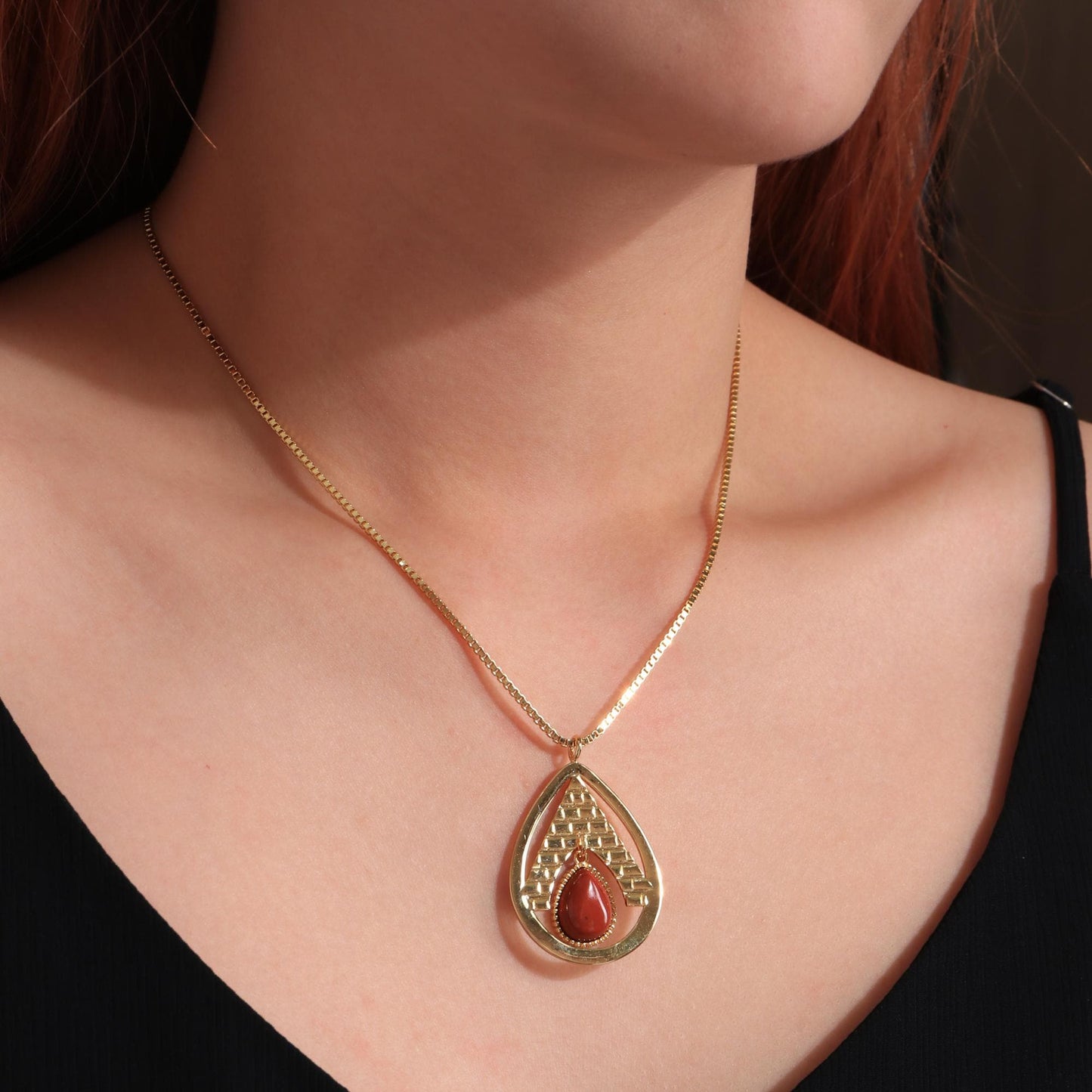 Crystal Pyramid Pendant Necklace – Amethyst, Rose Quartz & Red Jasper Healing Crystal Jewelry Gift for Her