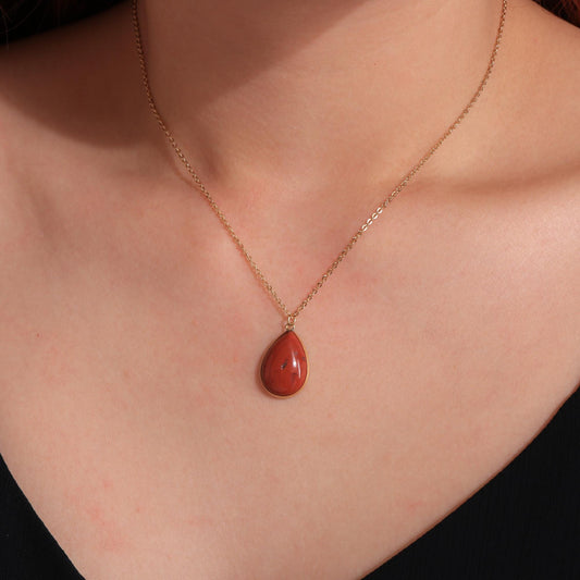 Red Jasper Teardrop Necklace: 18k Gold Plated Healing Crystal