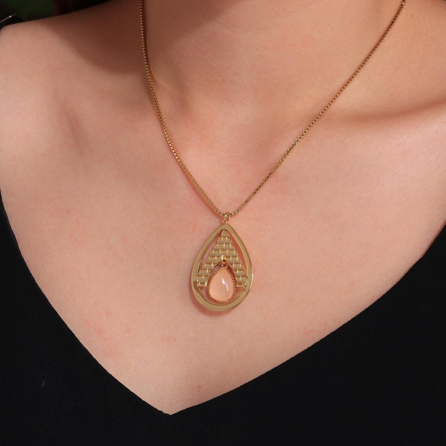 Gold Pyramid Amethyst Pendant Necklace: Egyptian Style Jewelry