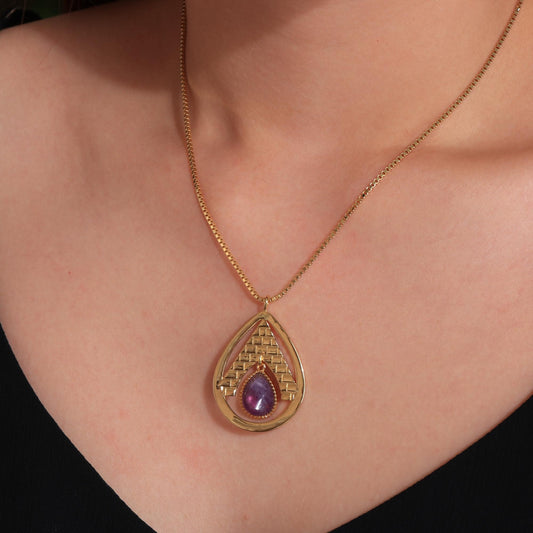 Crystal Pyramid Pendant Necklace – Amethyst, Rose Quartz & Red Jasper Healing Crystal Jewelry Gift for Her