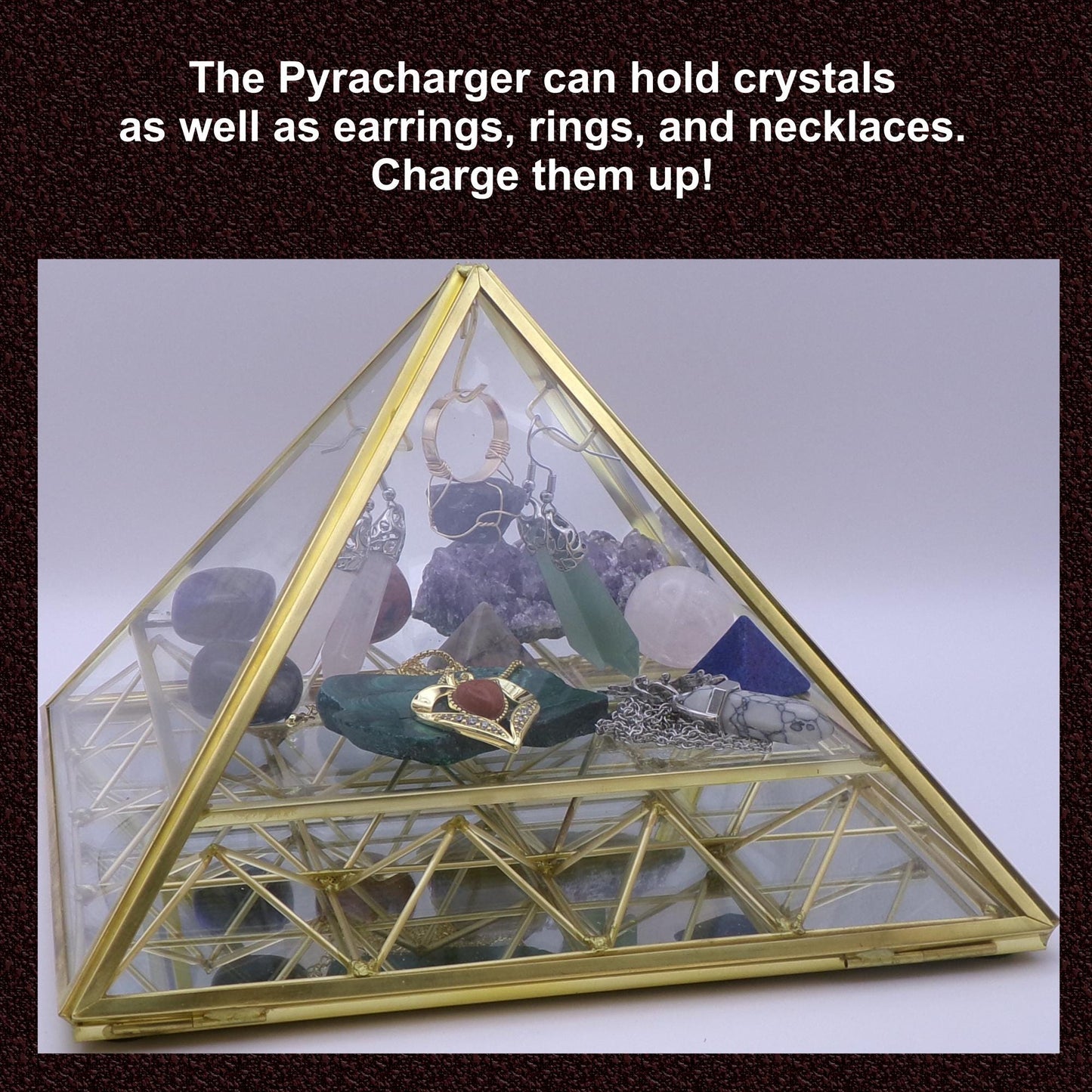 Brass Pyramid Crystal & Jewelry Charger: Energy Healing Display