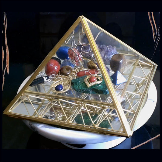 Brass Pyramid Crystal & Jewelry Charger: Energy Healing Display