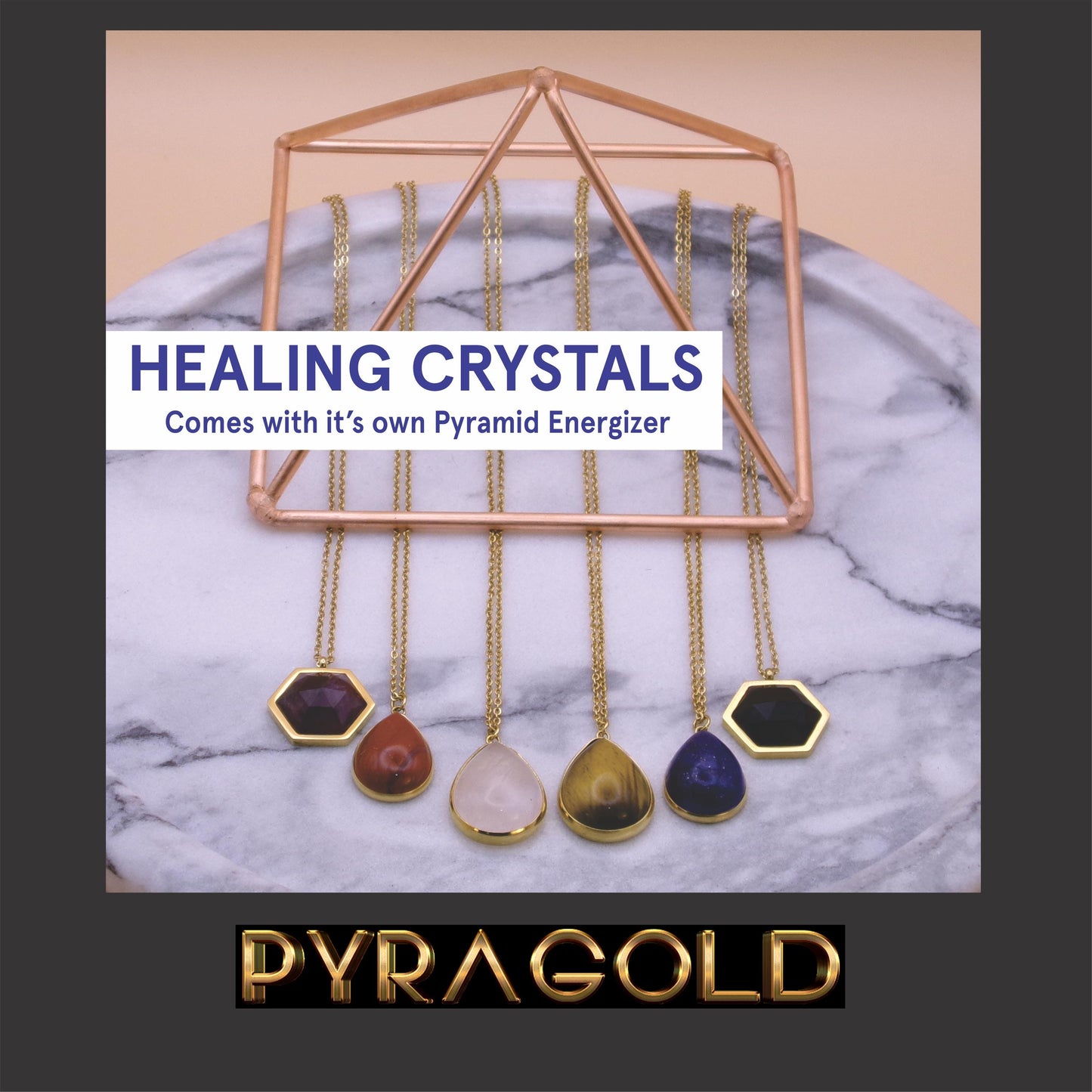 Copper Pyramid Healing Crystal Necklace – Rose Quartz Giza Pyramid Jewelry Gift for Her