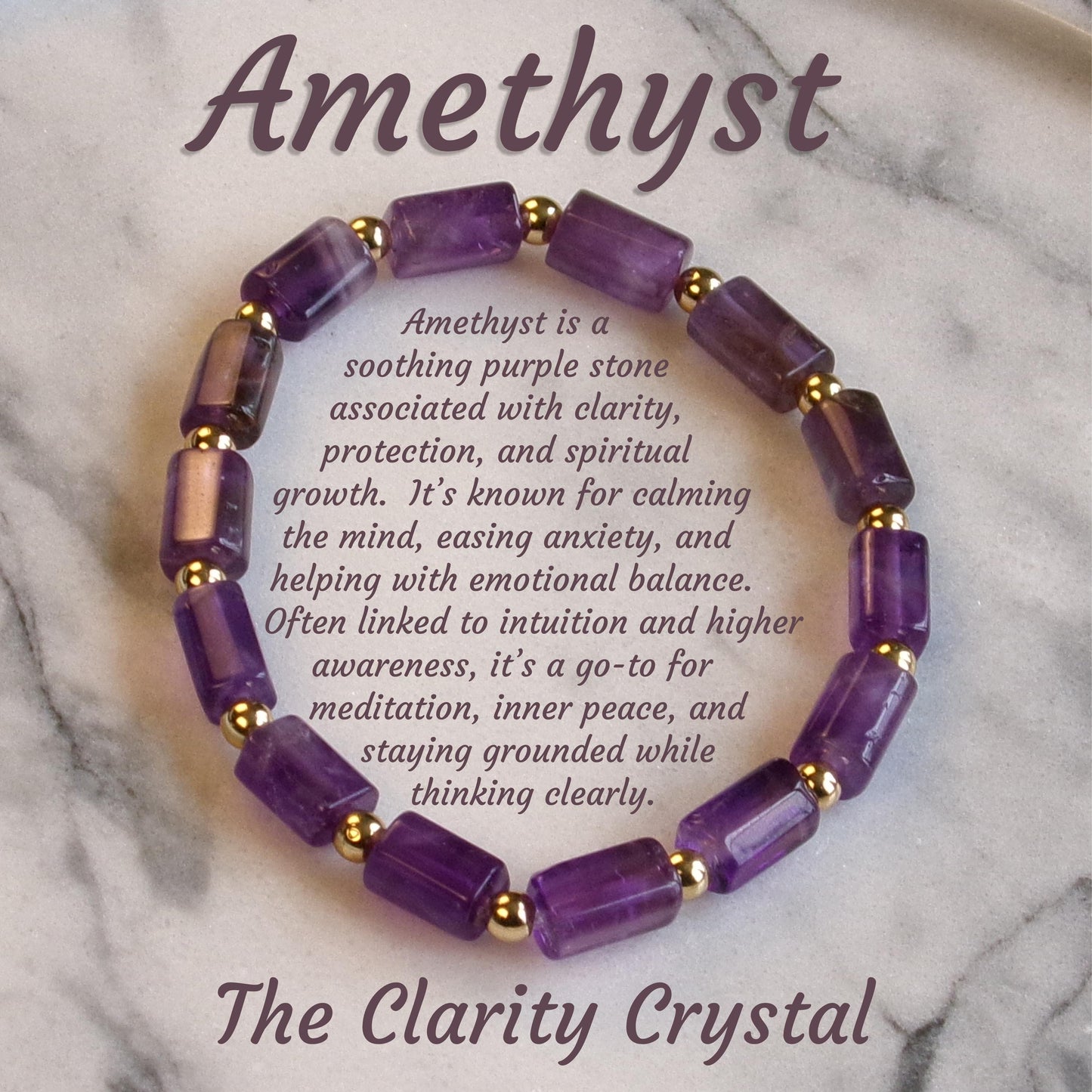 Healing Crystal Bracelet: Amethyst, Rose Quartz, Lapis Lazuli, Tiger's Eye