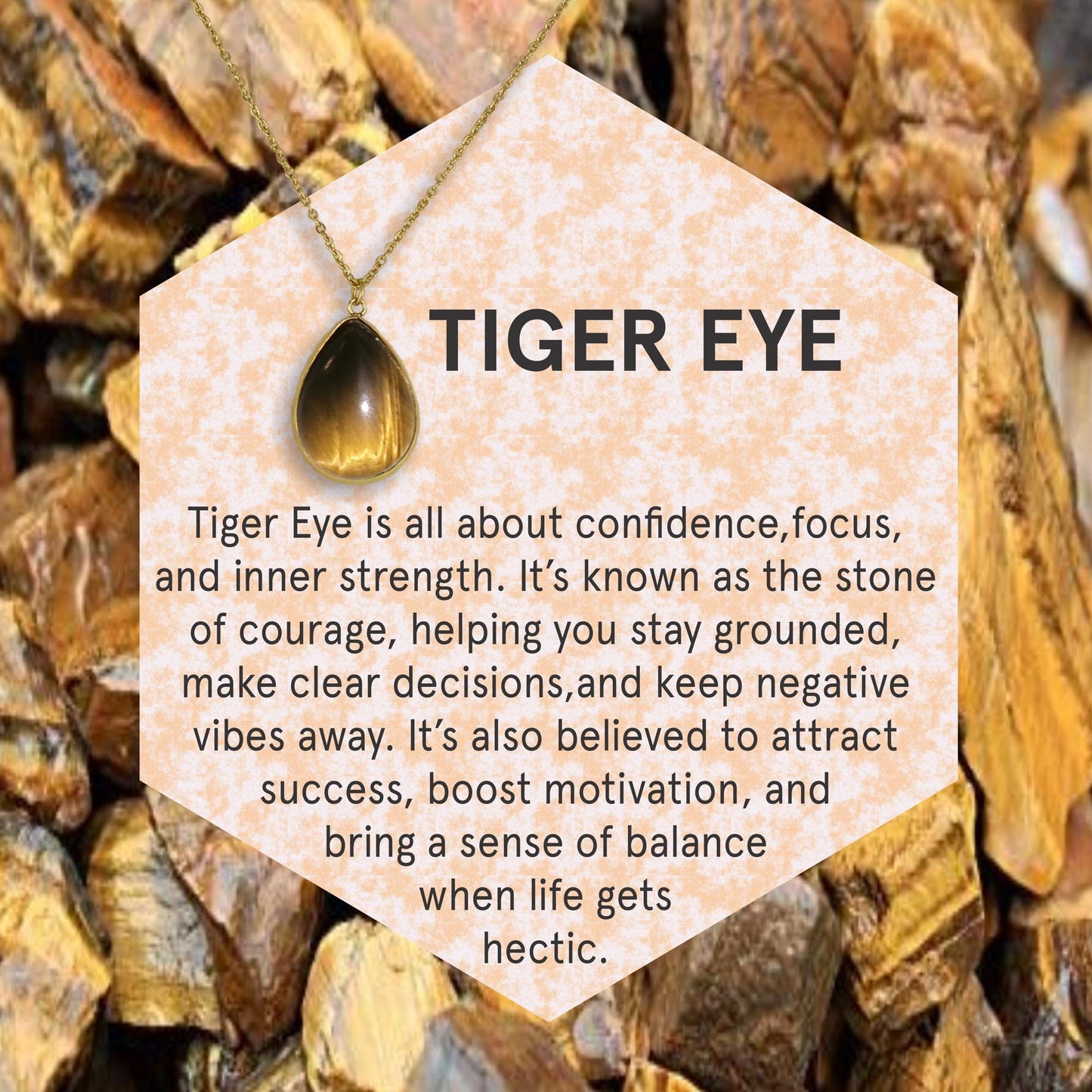 Tiger's Eye Teardrop Necklace: 18k Gold Plated Healing Crystal
