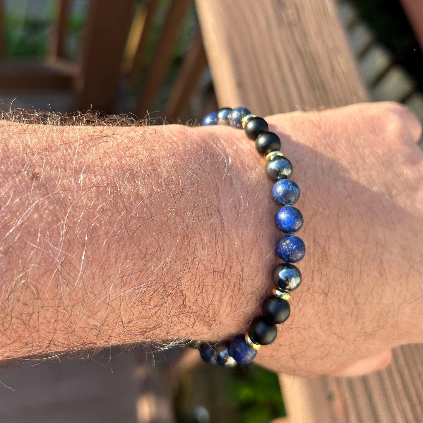 Protection Crystal Bracelet: Black Agate, Lapis, Hematite, healing crystals, unisex