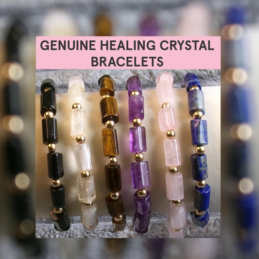 Healing Crystal Bracelet: Amethyst, Rose Quartz, Lapis Lazuli, Tiger's Eye