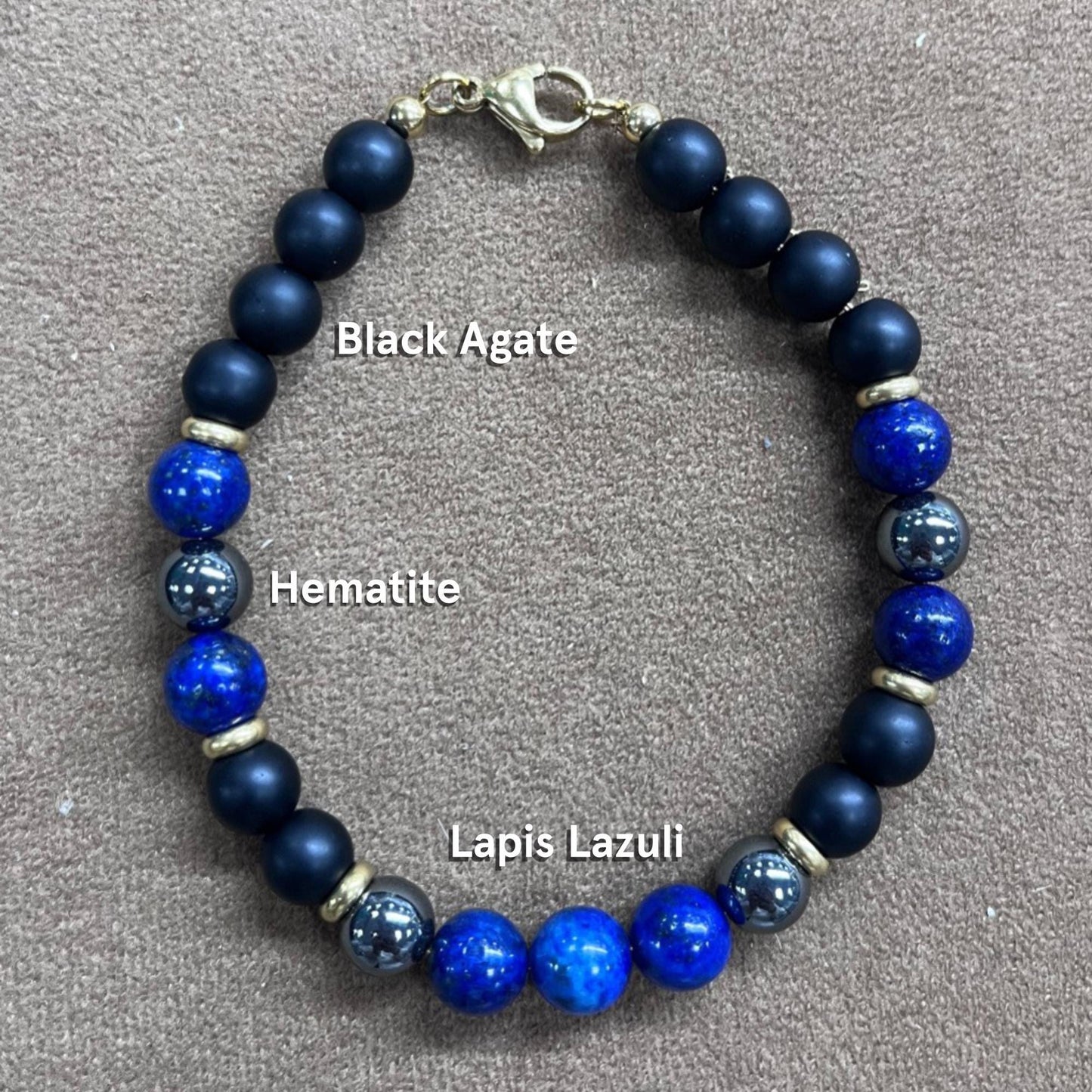 Triple Protection Crystal Bracelet – Black Agate, Lapis & Hematite Healing Jewelry Gift for Him or Her