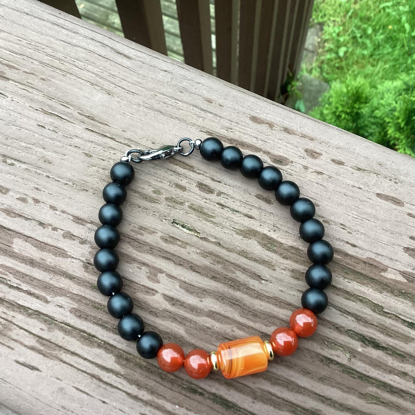 Handcrafted Crystal Bracelet – Red Agate, Black Agate with Carnelian or Rose Quartz for Love & Protection
