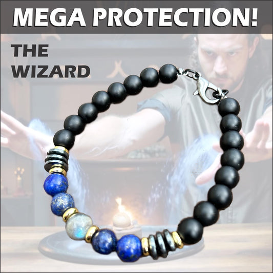 Triple Protection Bracelet, Men's beaded bracelet, Healing Crystal, Flash Labradorite, Black Agate, Lapis , Hematite, gift for him, unisex