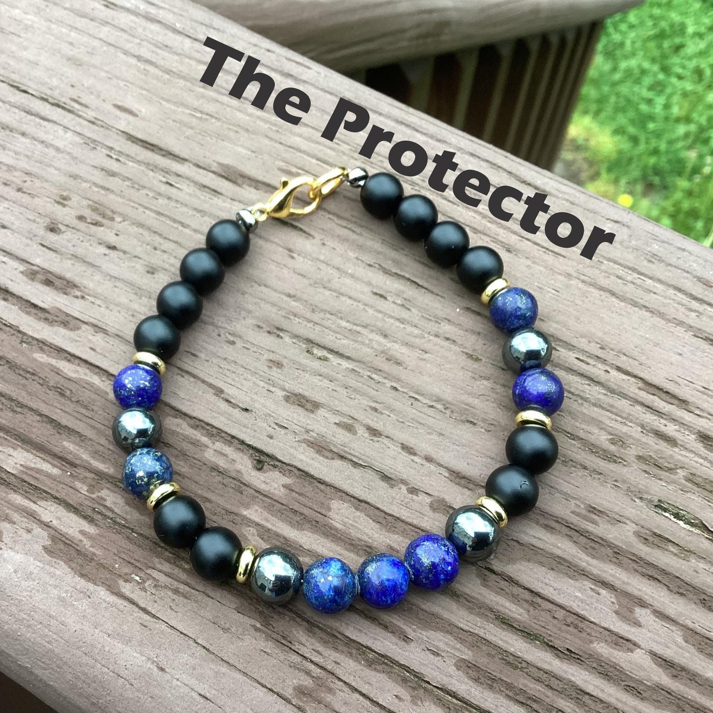 Triple Protection Crystal Bracelet – Black Agate, Lapis & Hematite Healing Jewelry Gift for Him or Her