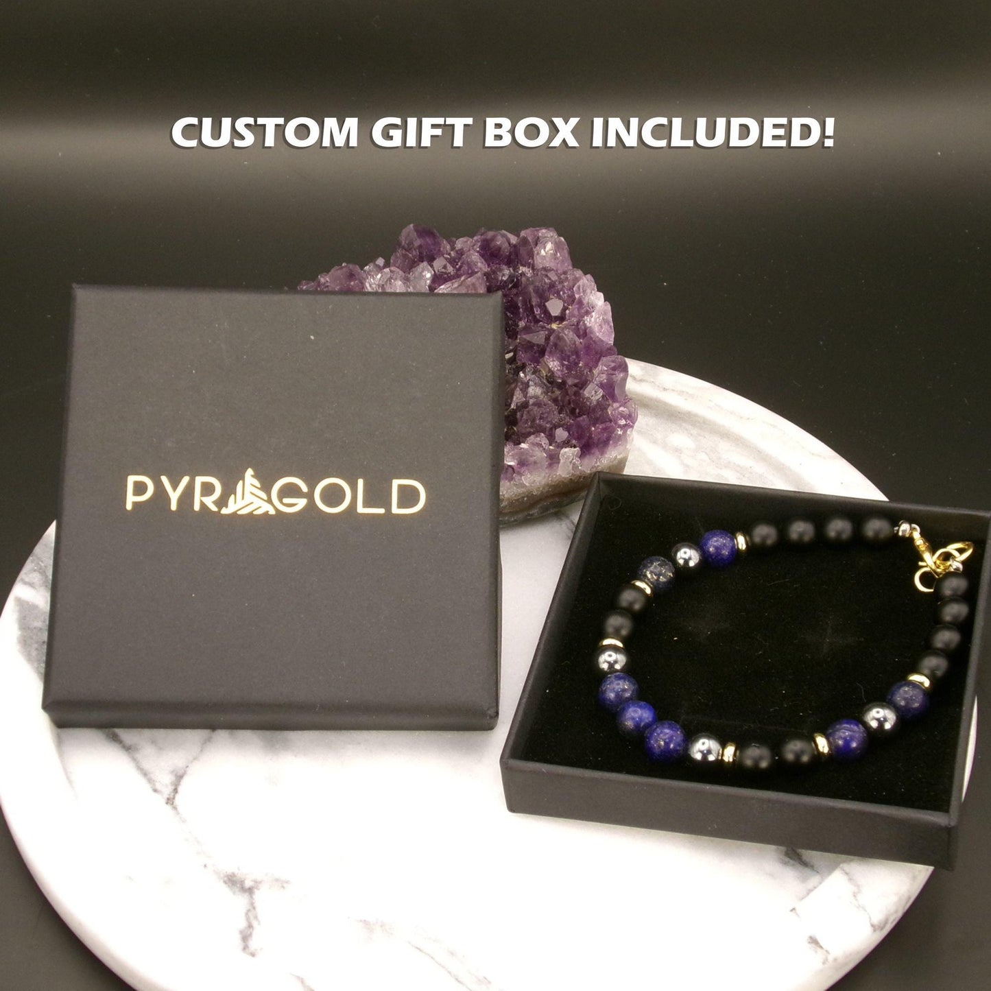 Protection Crystal Bracelet: Black Agate, Lapis, Hematite, healing crystals, unisex