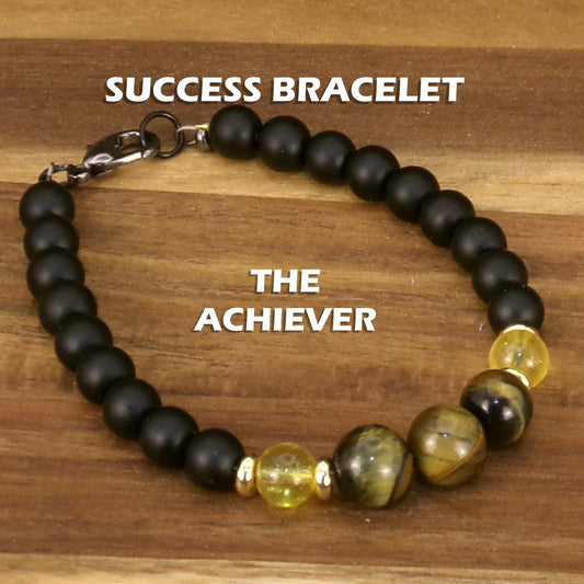 Men's Tiger's Eye & Citrine Bracelet: Black Agate, Manifestation Jewelry