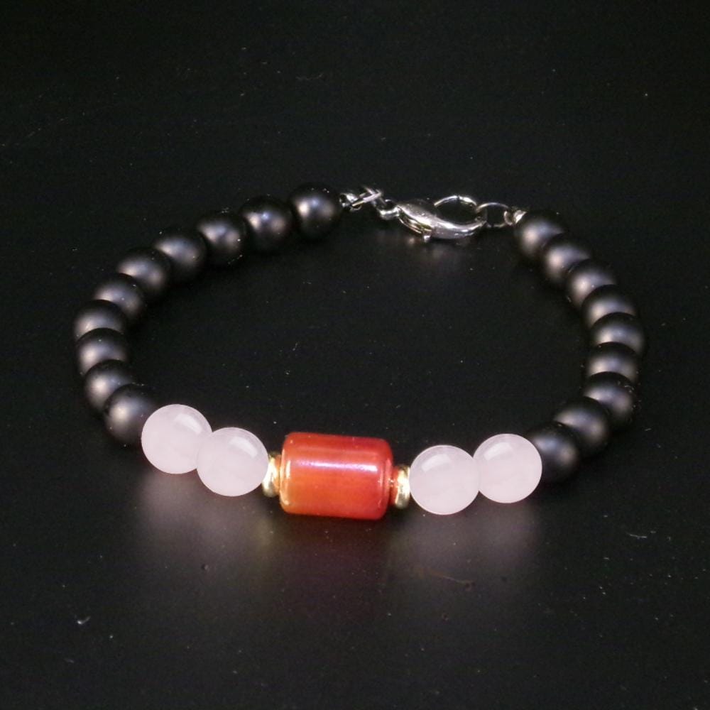 Handcrafted Crystal Bracelet – Red Agate, Black Agate with Carnelian or Rose Quartz for Love & Protection