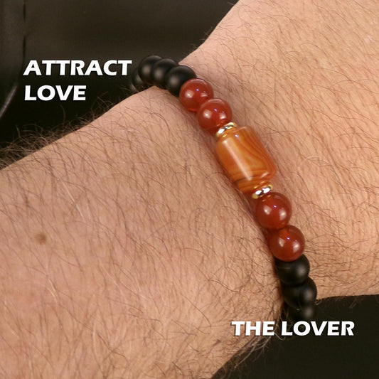 Handcrafted Crystal Bracelet – Red Agate, Black Agate with Carnelian or Rose Quartz for Love & Protection
