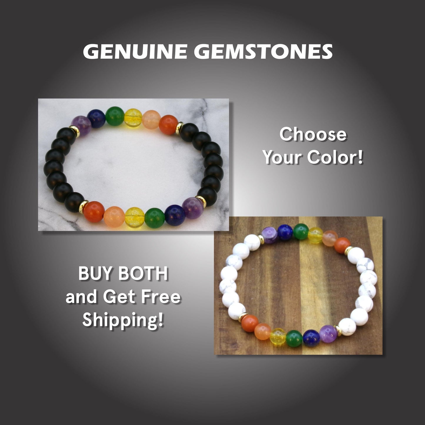 Pride Bracelet – Rainbow Crystal & Black Agate Healing Jewelry, Unisex Handmade Gift