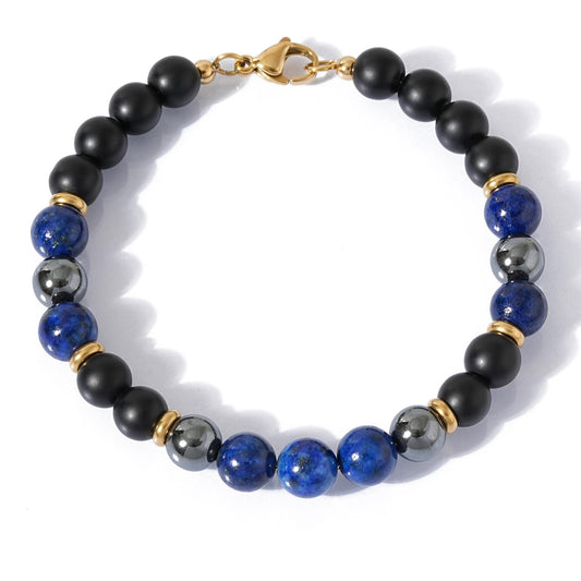 Protection Crystal Bracelet: Black Agate, Lapis, Hematite, healing crystals, unisex