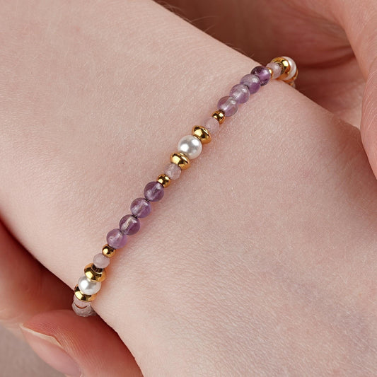 Love Crystal Bracelet – Rose Quartz, Amethyst & Clear Quartz Dainty Minimalist Jewelry Gift