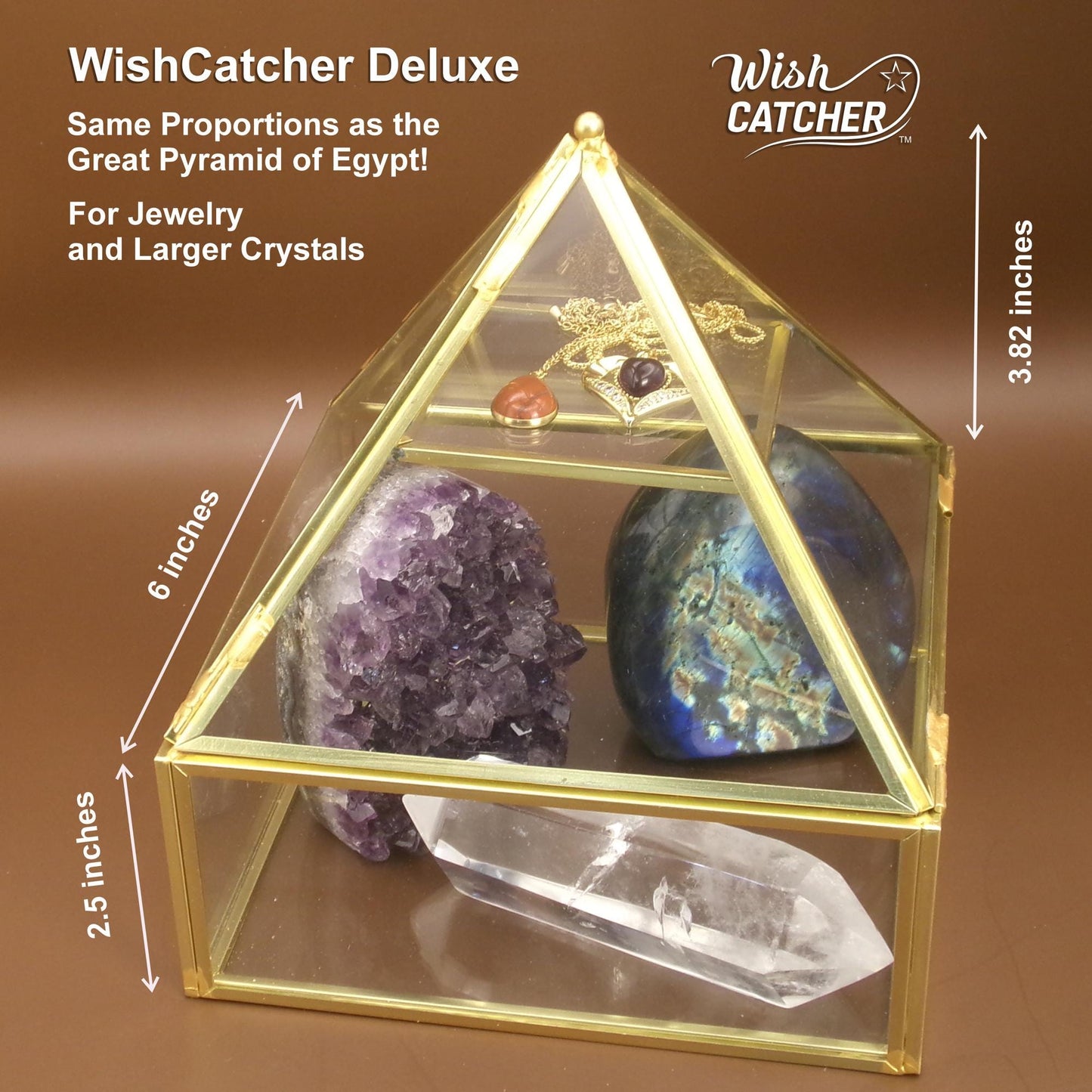 Brass & Glass Pyramid Energizer – Crystal & Jewelry Charging Pyramid for Manifestation