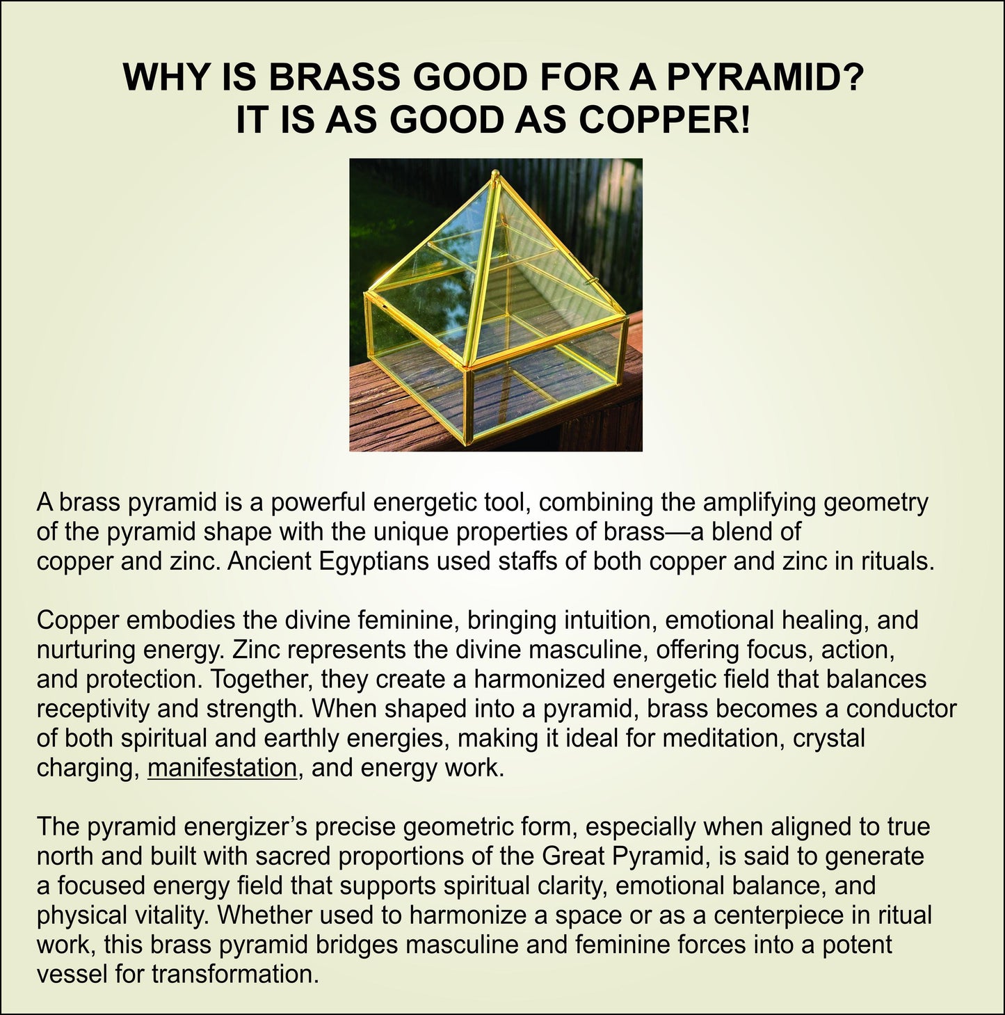 Brass & Glass Pyramid Energizer – Crystal & Jewelry Charging Pyramid for Manifestation