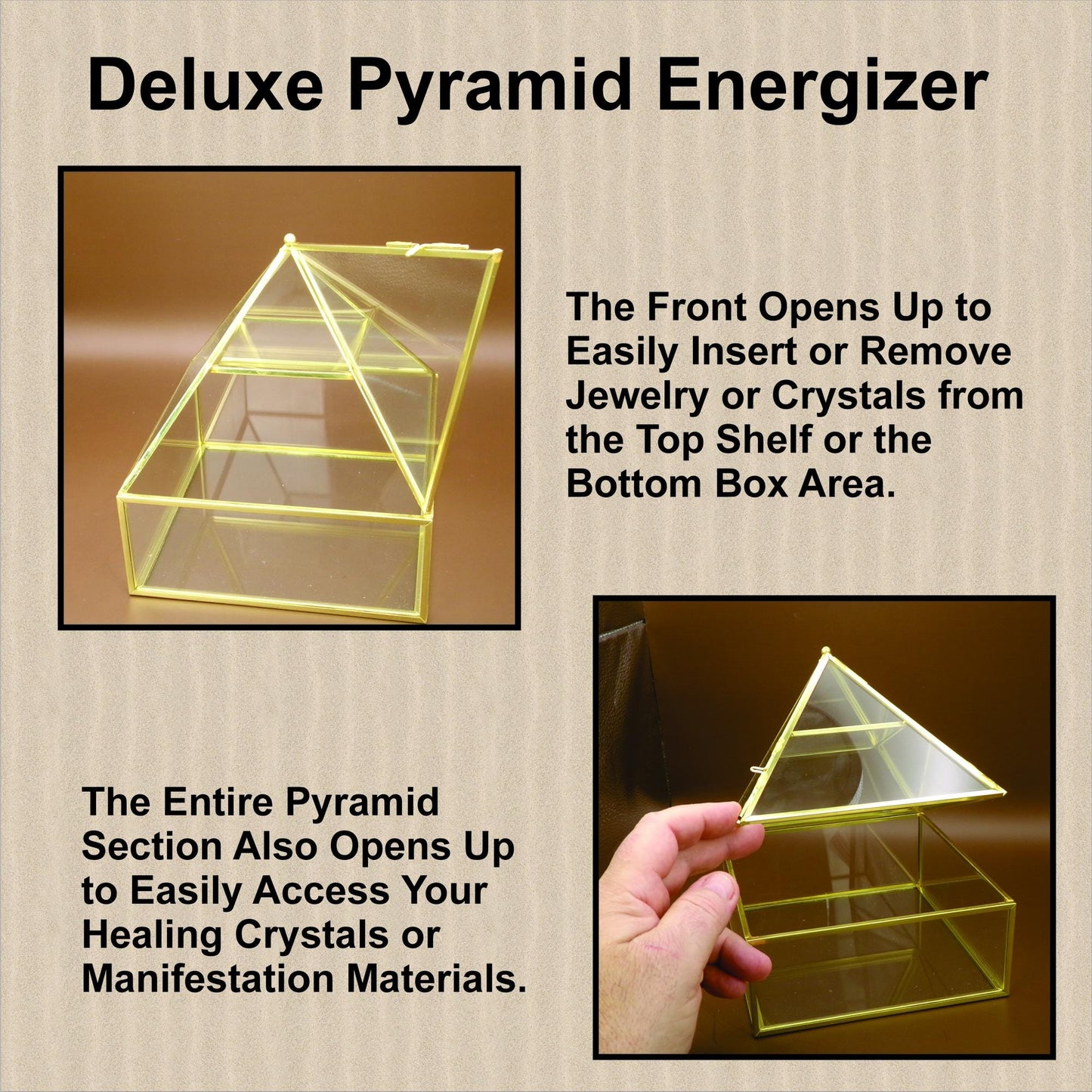 Brass & Glass Pyramid Energizer – Crystal & Jewelry Charging Pyramid for Manifestation